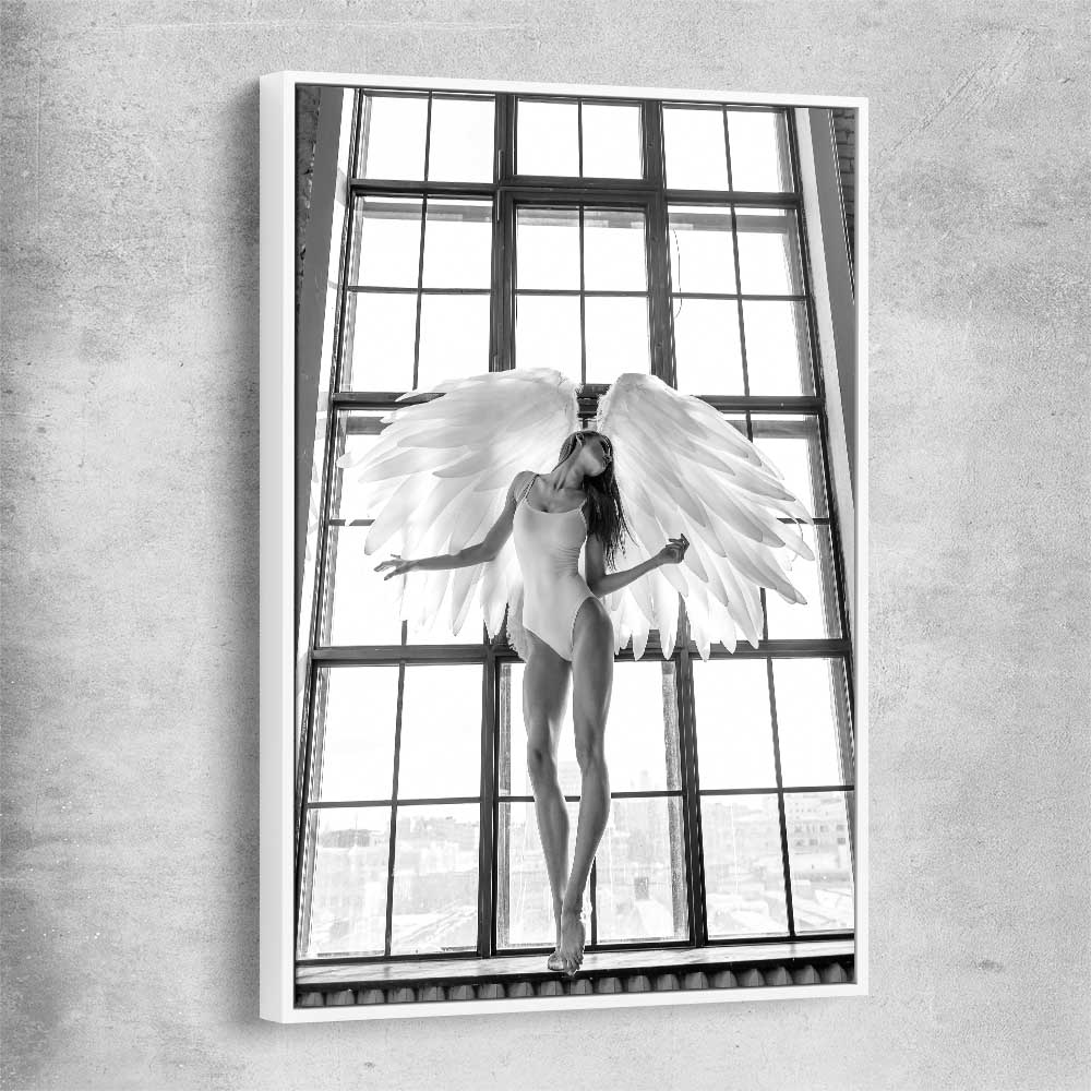 Angel Love One white framed canvas - part of our high quality fashion canvas wall art and prints collection