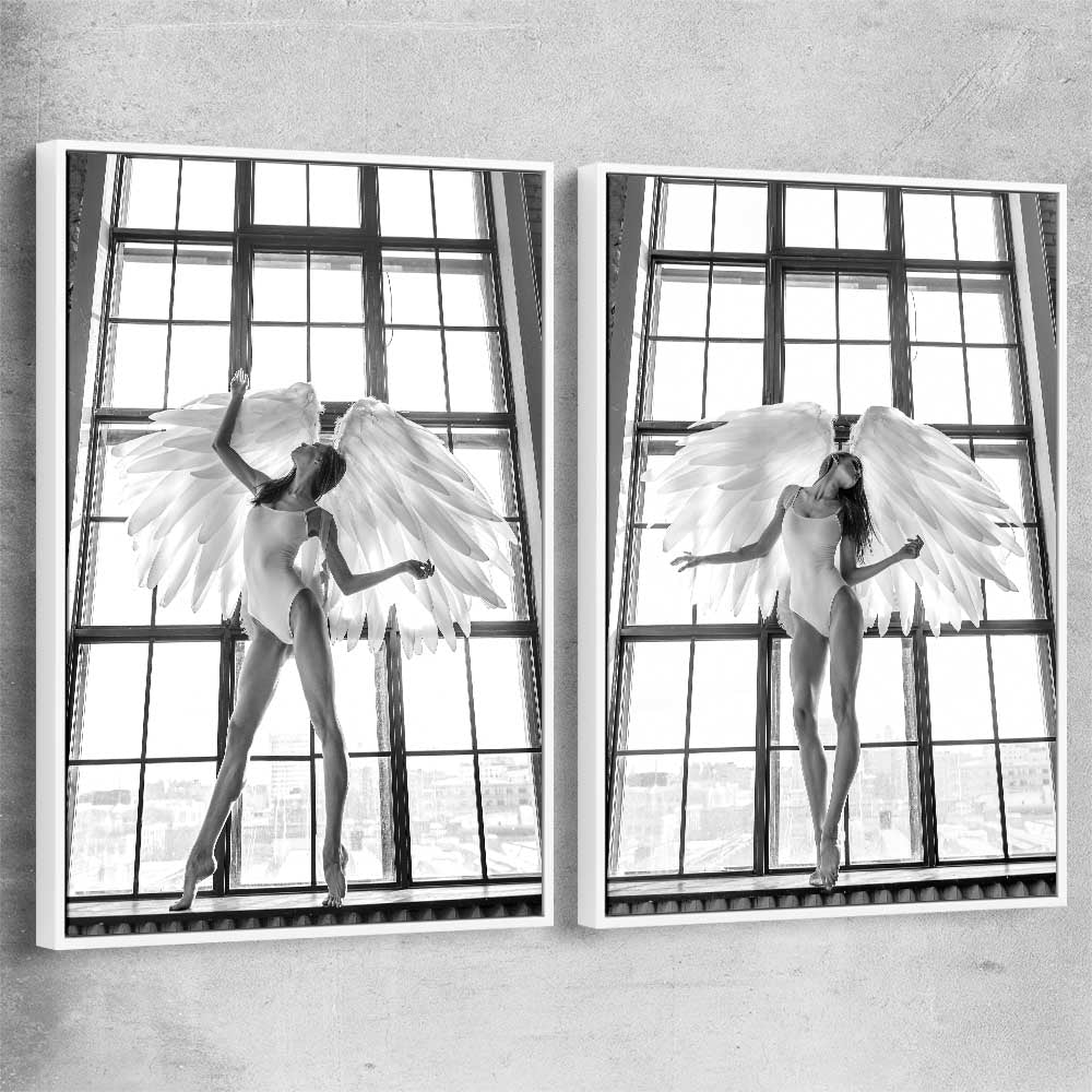 Angel Love Pair white framed canvas - part of our high quality fashion canvas wall art and prints collection