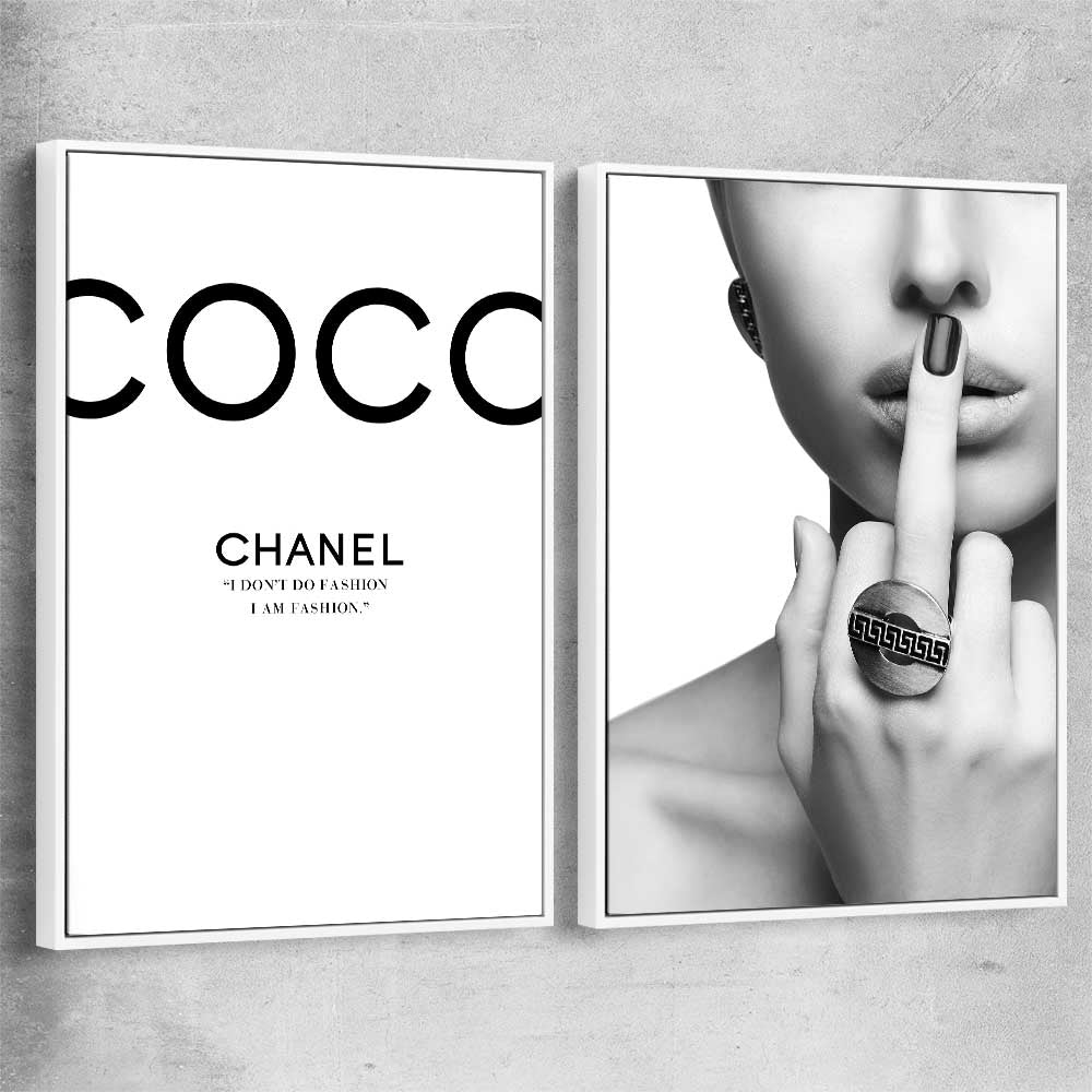 Coco Fashion Pair white framed canvas - part of our high quality fashion canvas wall art and prints collection