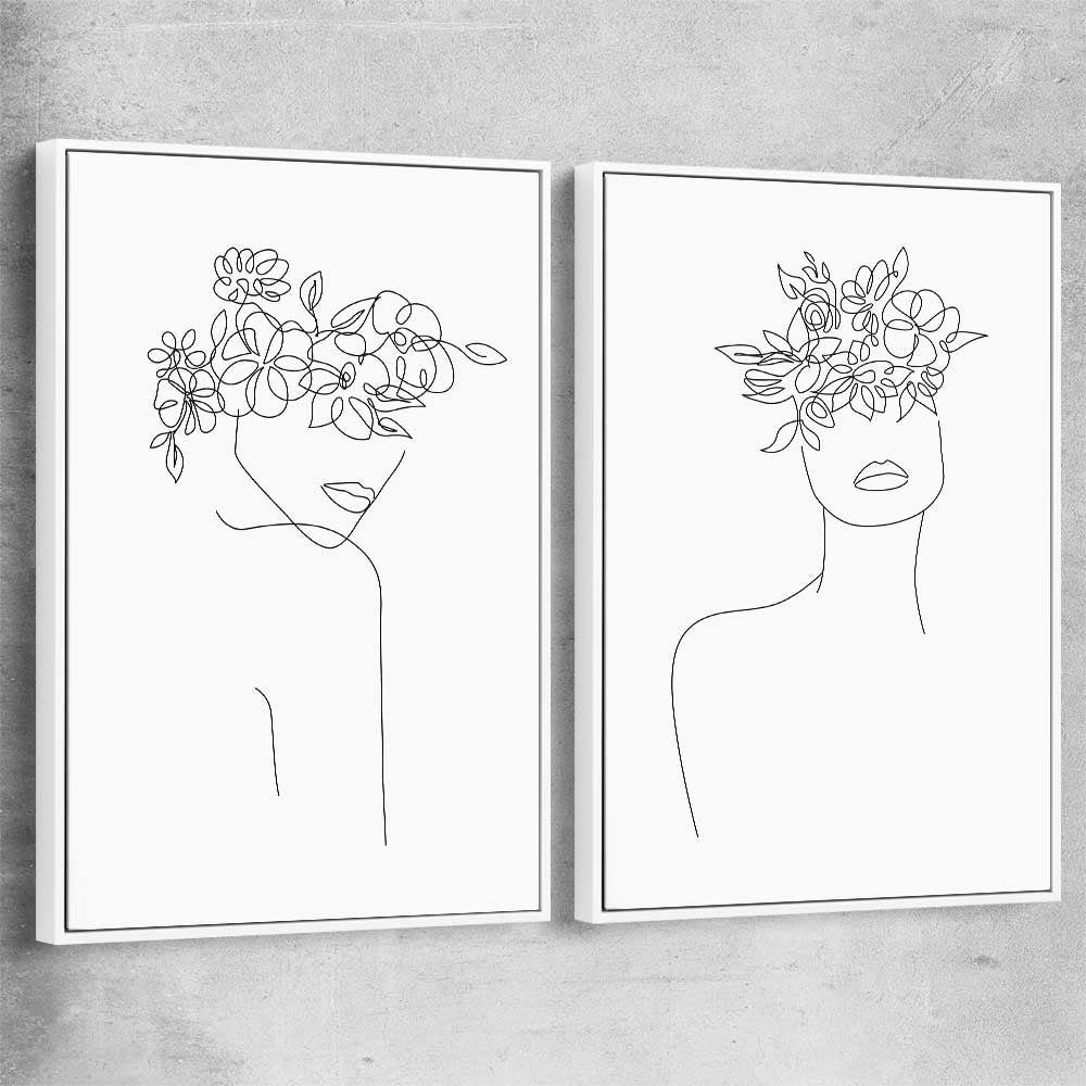 Floral Beauty Pair white framed canvas - part of our high quality fashion canvas wall art and prints collection