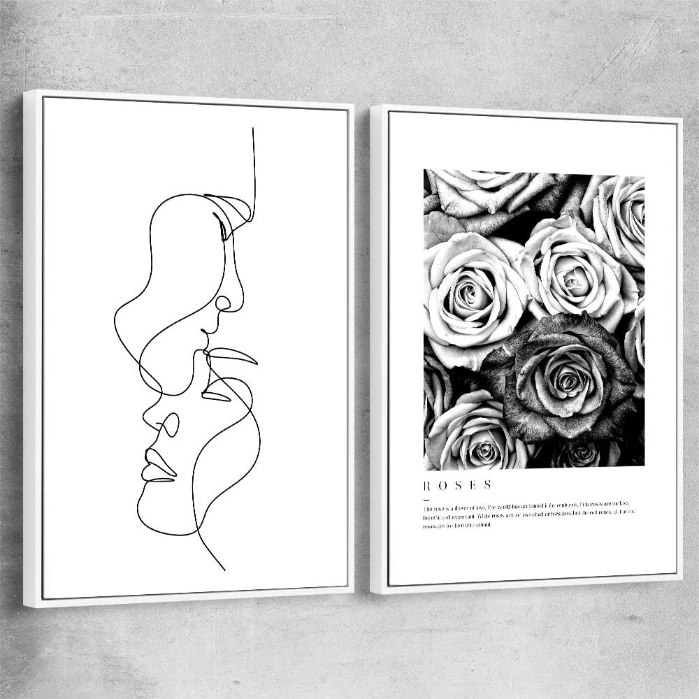 Grey Flowers Pair white framed canvas - part of our high quality fashion canvas wall art and prints collection