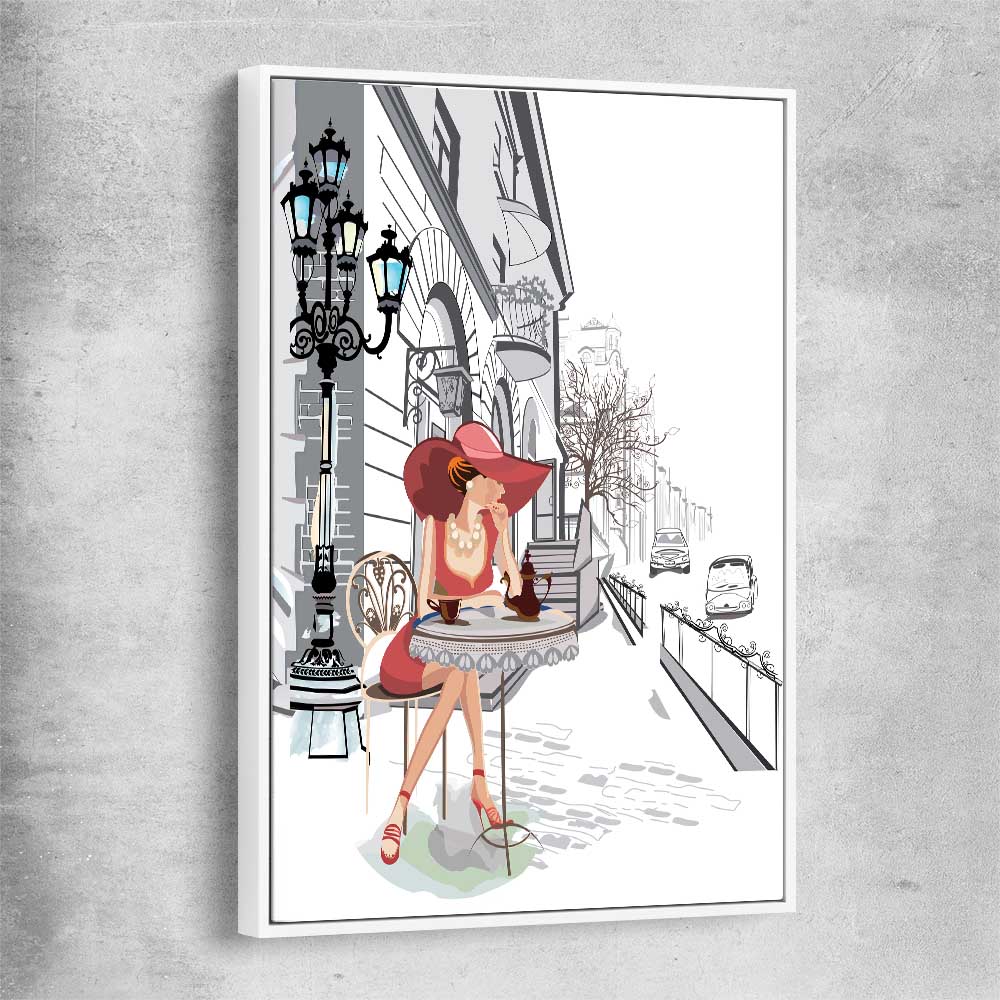 Paris Cafe Fashion white framed canvas - part of our high quality fashion canvas wall art and prints collection
