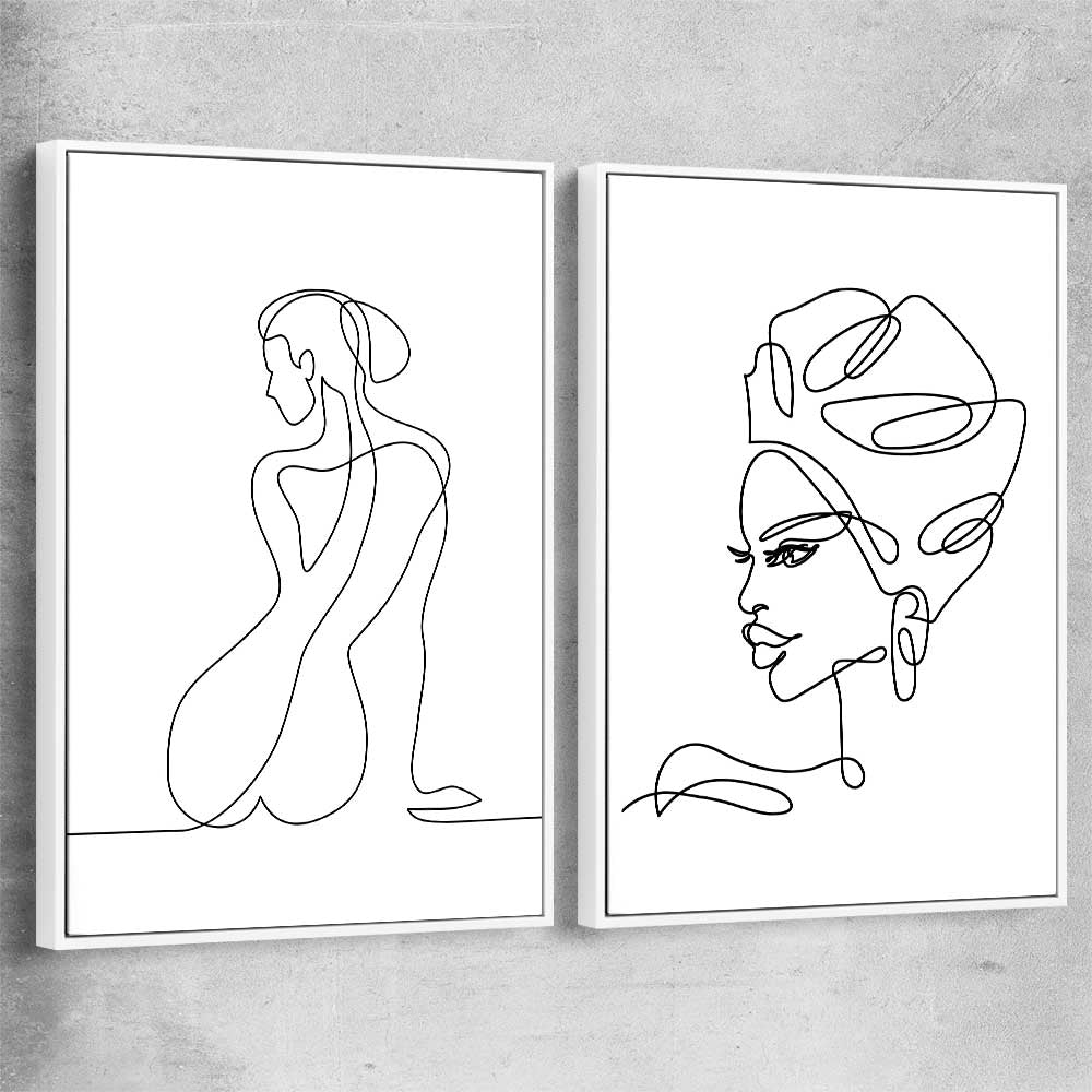 Pondering Thoughts Pair white framed canvas - part of our high quality fashion canvas wall art and prints collection