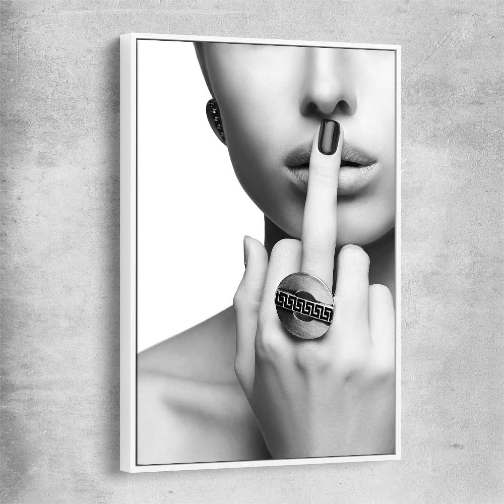 The Finger white framed canvas - part of our high quality fashion canvas wall art and prints collection