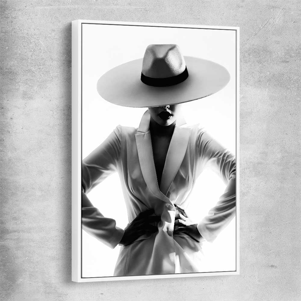 White Hat Gaze white framed canvas - part of our high quality fashion canvas wall art and prints collection