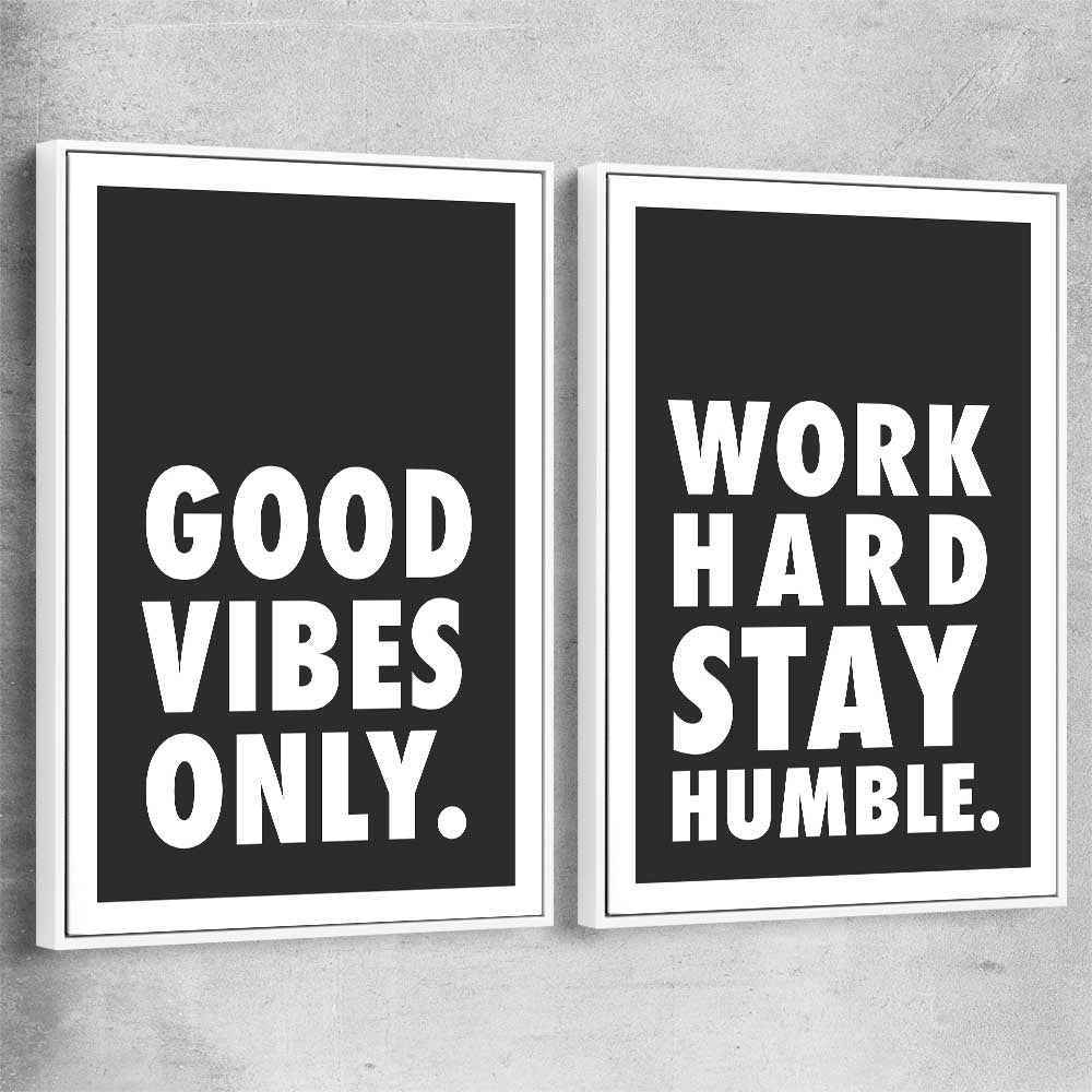 Inspirational wall art print of Good Vibes Pair with white framed canvas