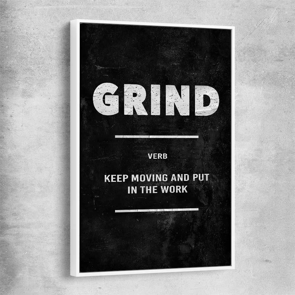 Grind Definition white framed canvas - part of our high quality fashion canvas wall art and prints collection