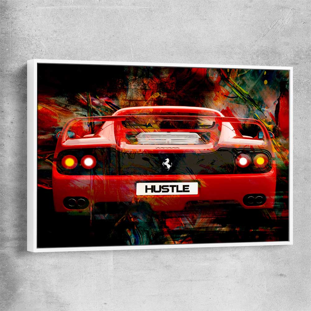 Inspirational wall art print of Hustle Fast with white framed canvas