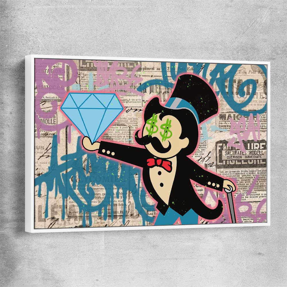 Inspirational wall art print of Moneybags Diamond with white framed canvas