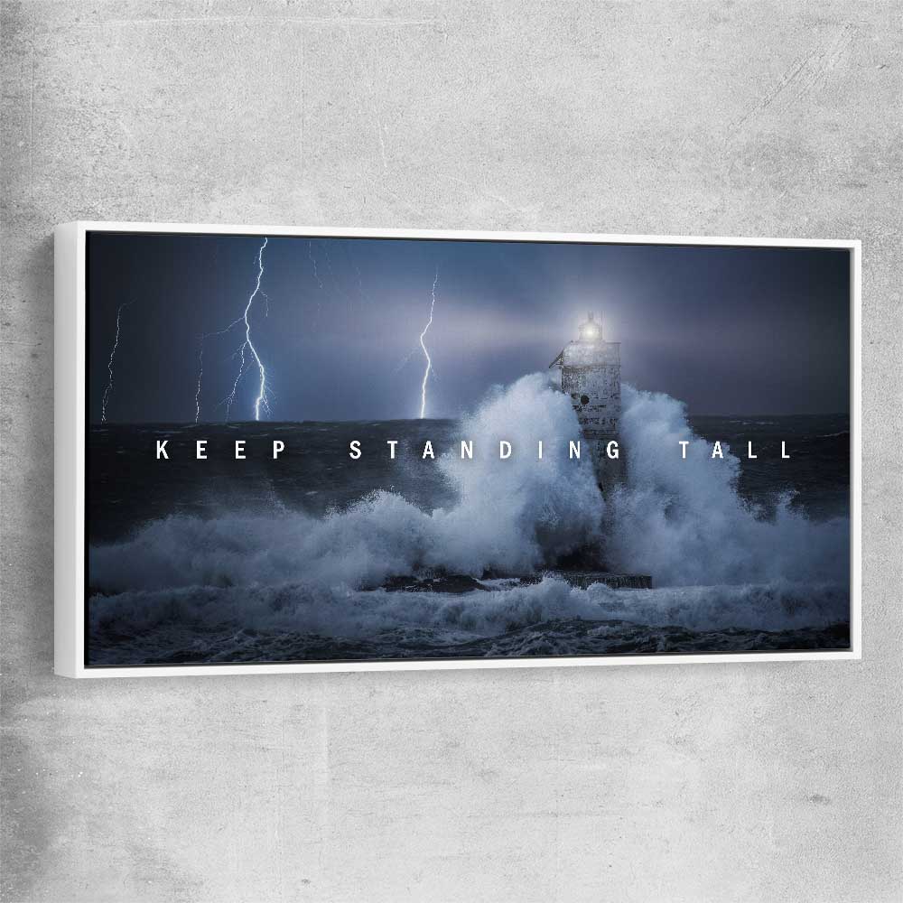 Inspirational wall art print of Stand Tall with white framed canvas