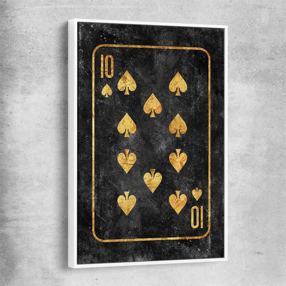 Inspirational wall art print of Ten of Spades with white framed canvas