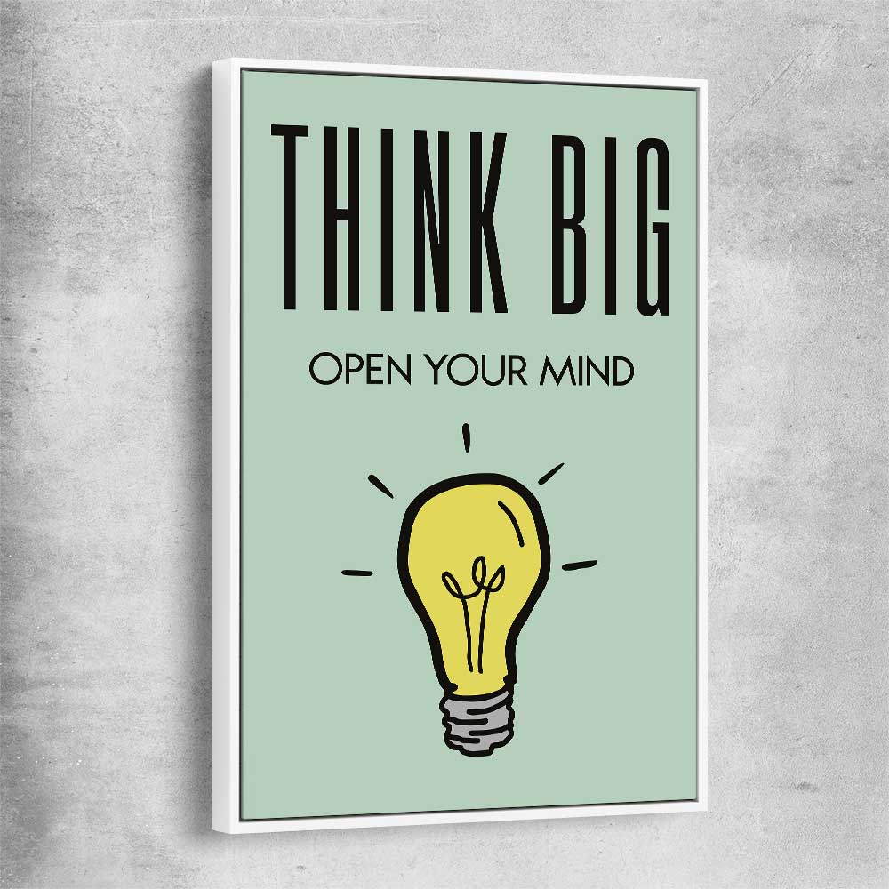 Inspirational wall art print of Think Big with white framed canvas