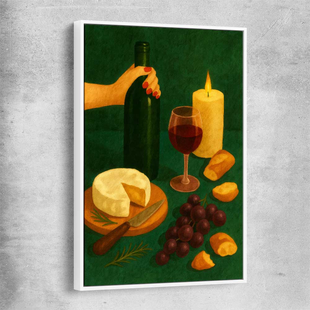 Wine at Dusk Two white framed canvas is a colourful and stylish canvas wall art and print suited for the kitchen area