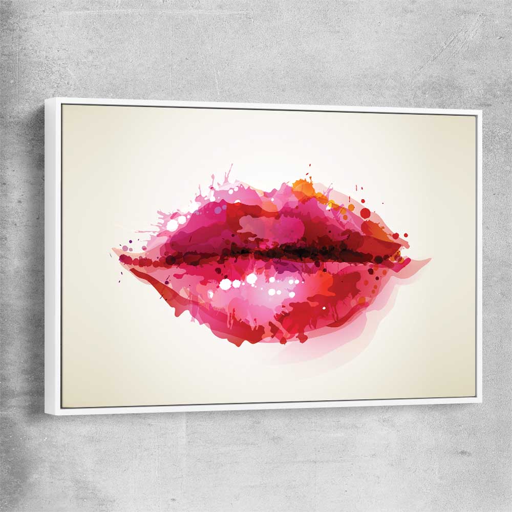 Abstract Lips white framed canvas - part of our high quality canvas lips wall art collection