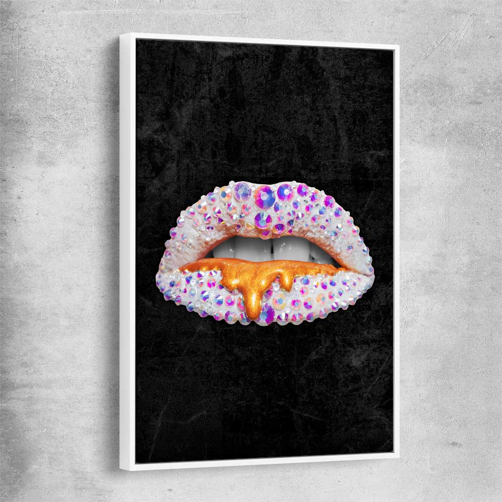 Purple Diamonds white framed canvas - part of our high quality canvas lips wall art collection