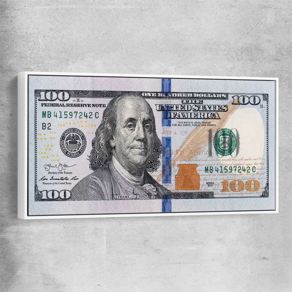 Money wall art print of Dollar Note with white framed canvas