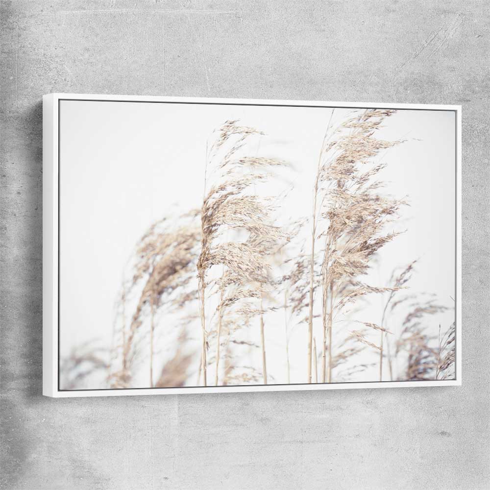 Floral print of Blowing Pampas with white framed canvas