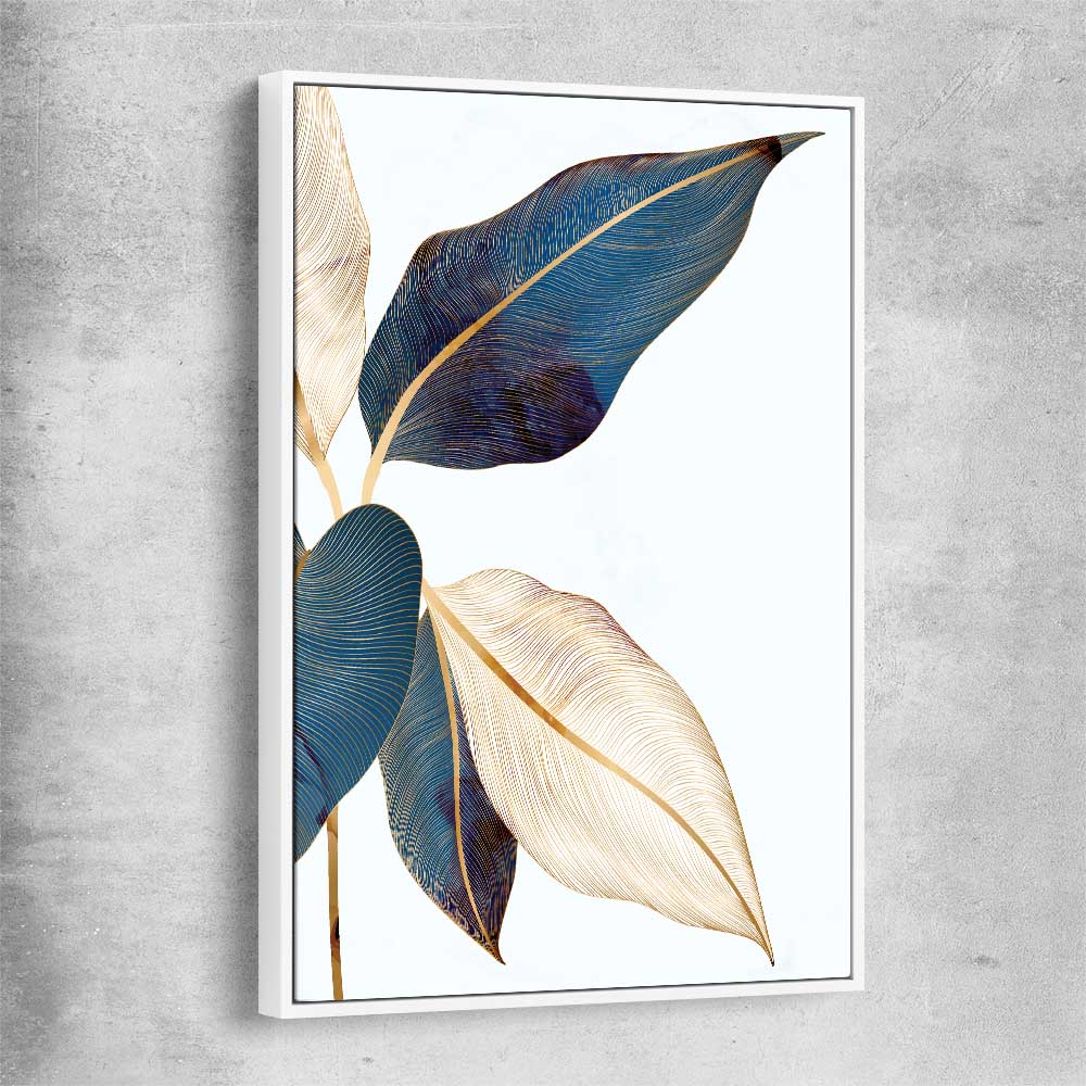 Floral print of Botanic Blue One with white framed canvas
