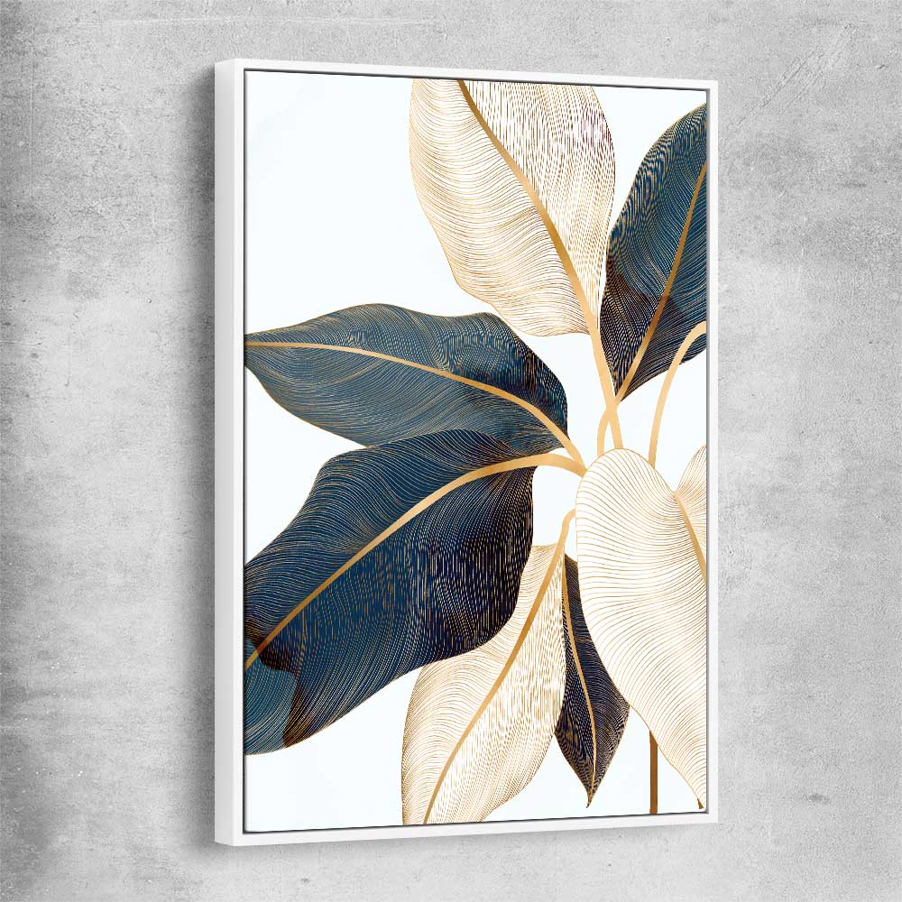 Floral print of Botanic Blue Three with white framed canvas