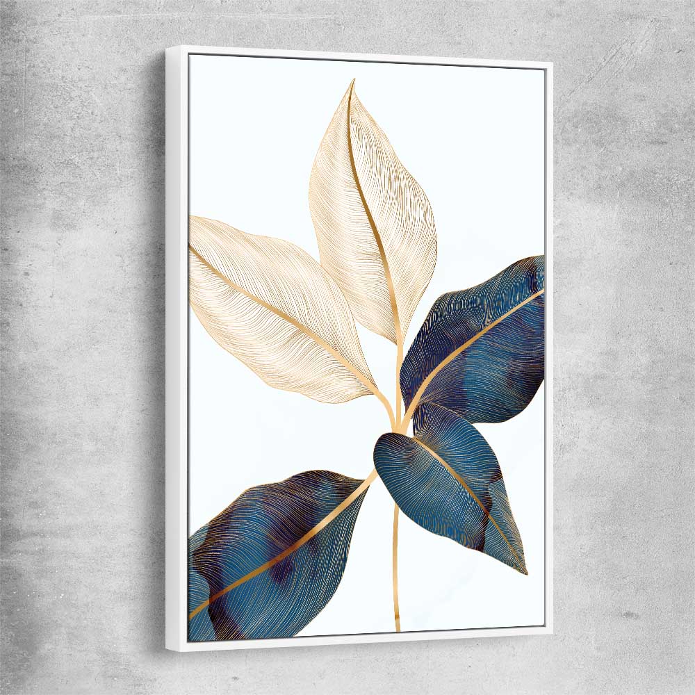 Floral print of Botanic Blue Two with white framed canvas