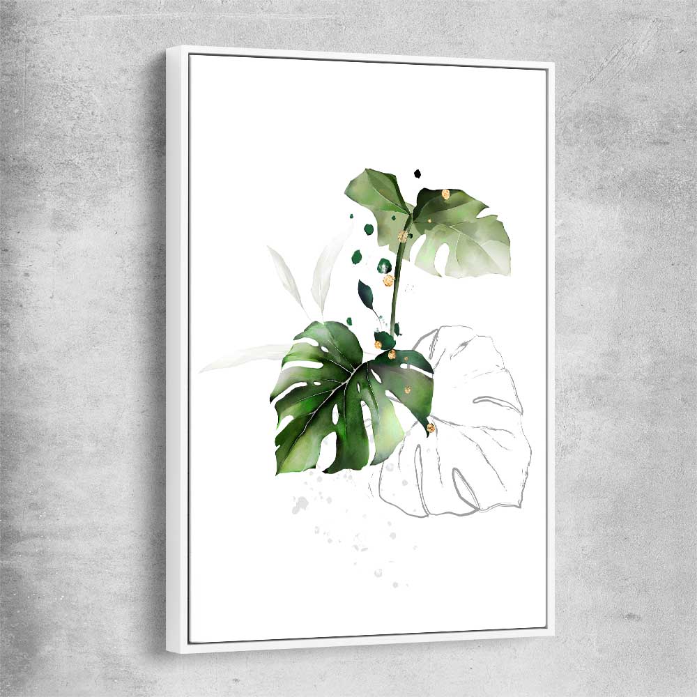 Floral print of Botanic Gold Three with white framed canvas