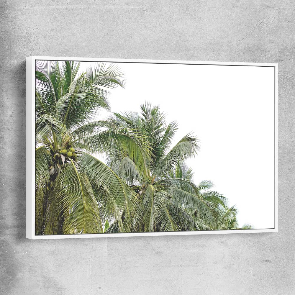 Floral print of Coconut Palms with white framed canvas