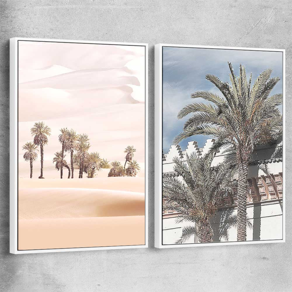 Floral print of Desert Dunes Pair with white framed canvas