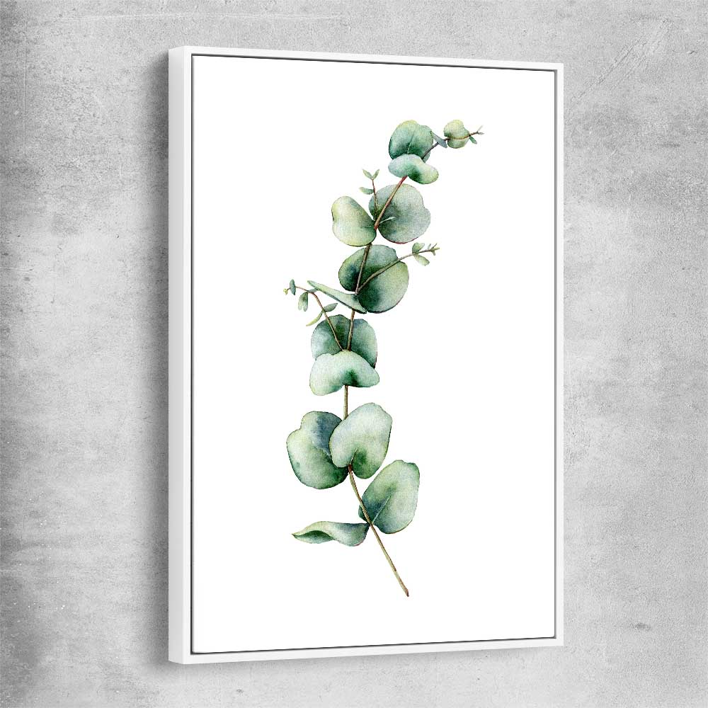 Floral print of Eucalyptus One with white framed canvas