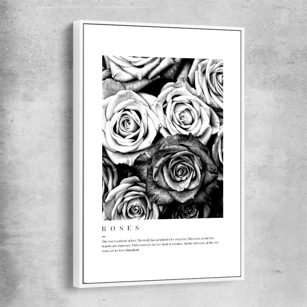 Floral print of Grey Flowers Typo with white framed canvas