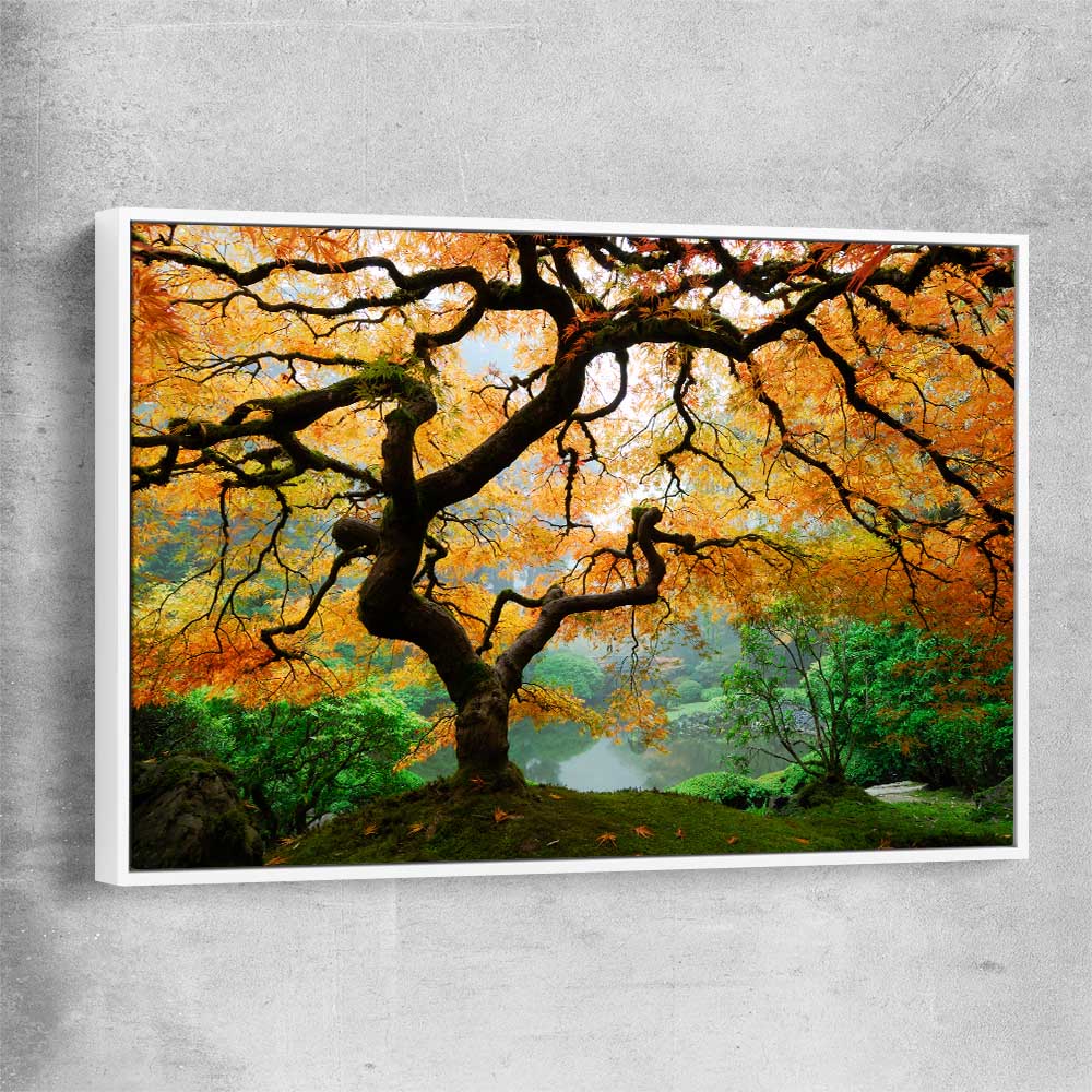Floral print of Japanese Maple Tree with white framed canvas