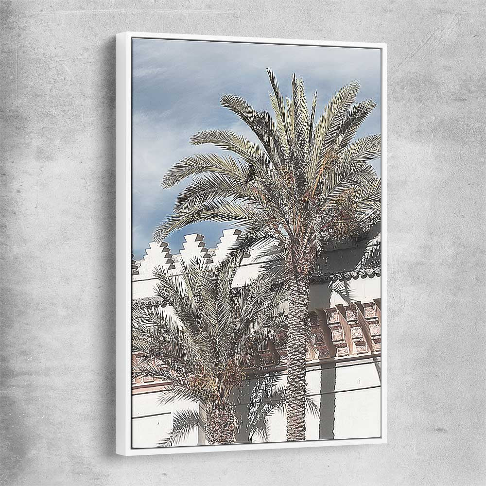 Floral print of Marrakesh Palms with white framed canvas