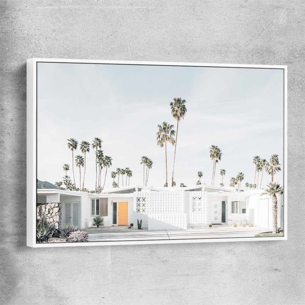 Floral print of Palm Springs with white framed canvas