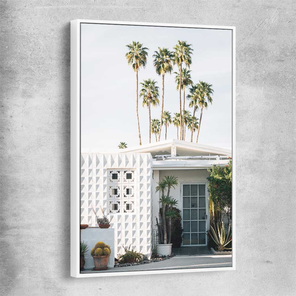 Floral print of Palm Springs Sky with white framed canvas