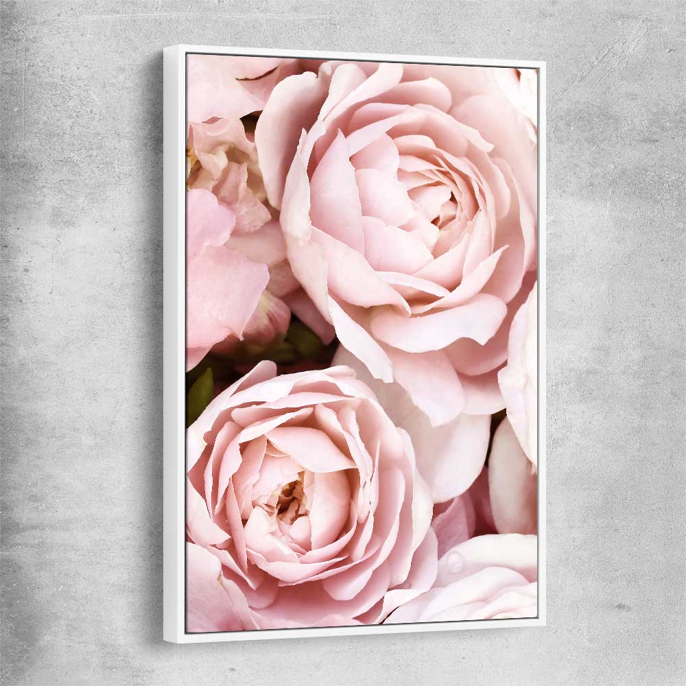 Floral print of Peony Pastel with white framed canvas