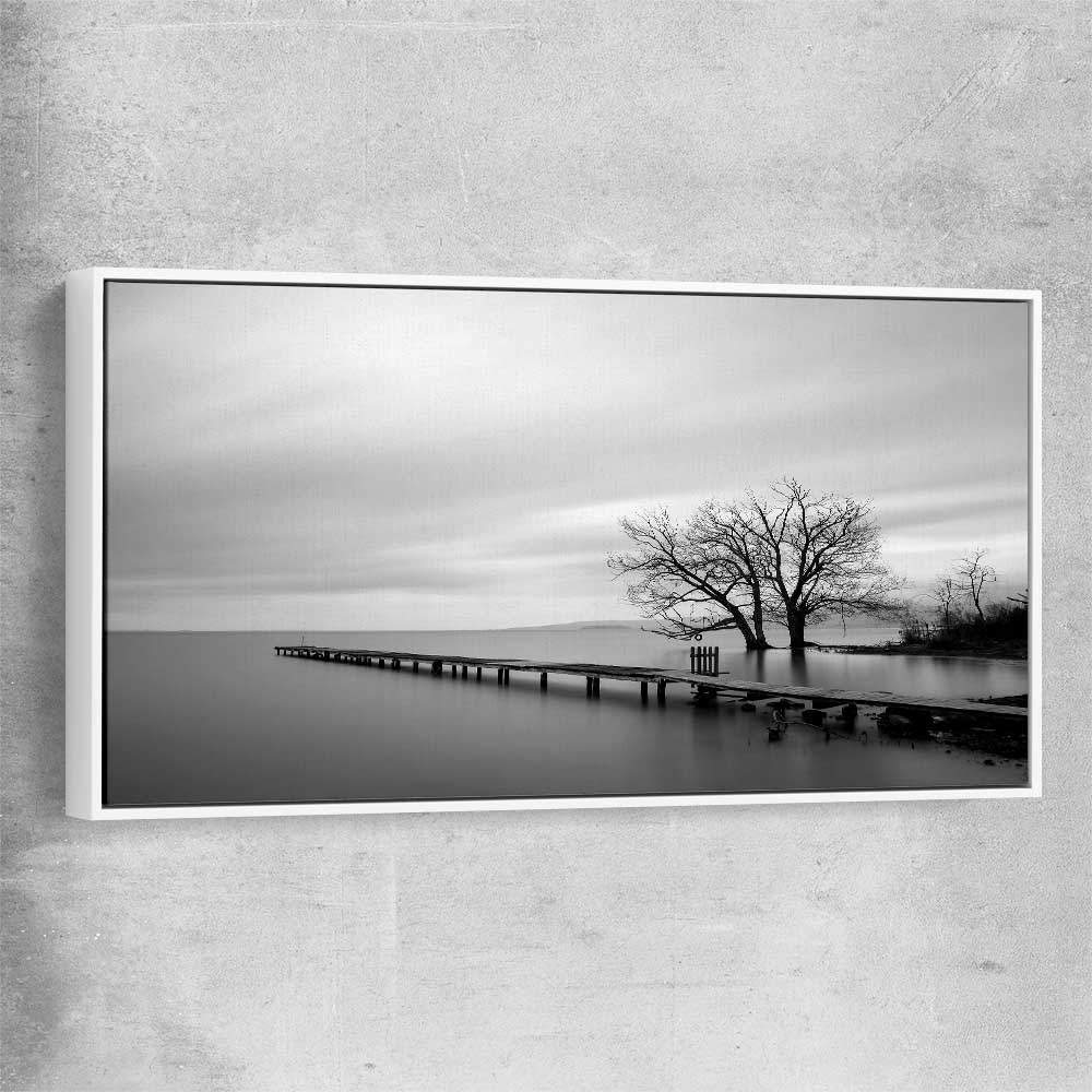 Floral print of Pier Silhouette with white framed canvas