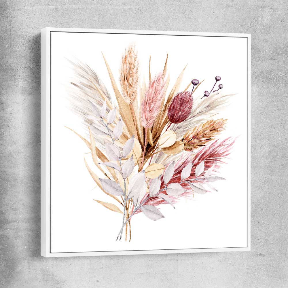 Floral print of Rustic Pampas with white framed canvas