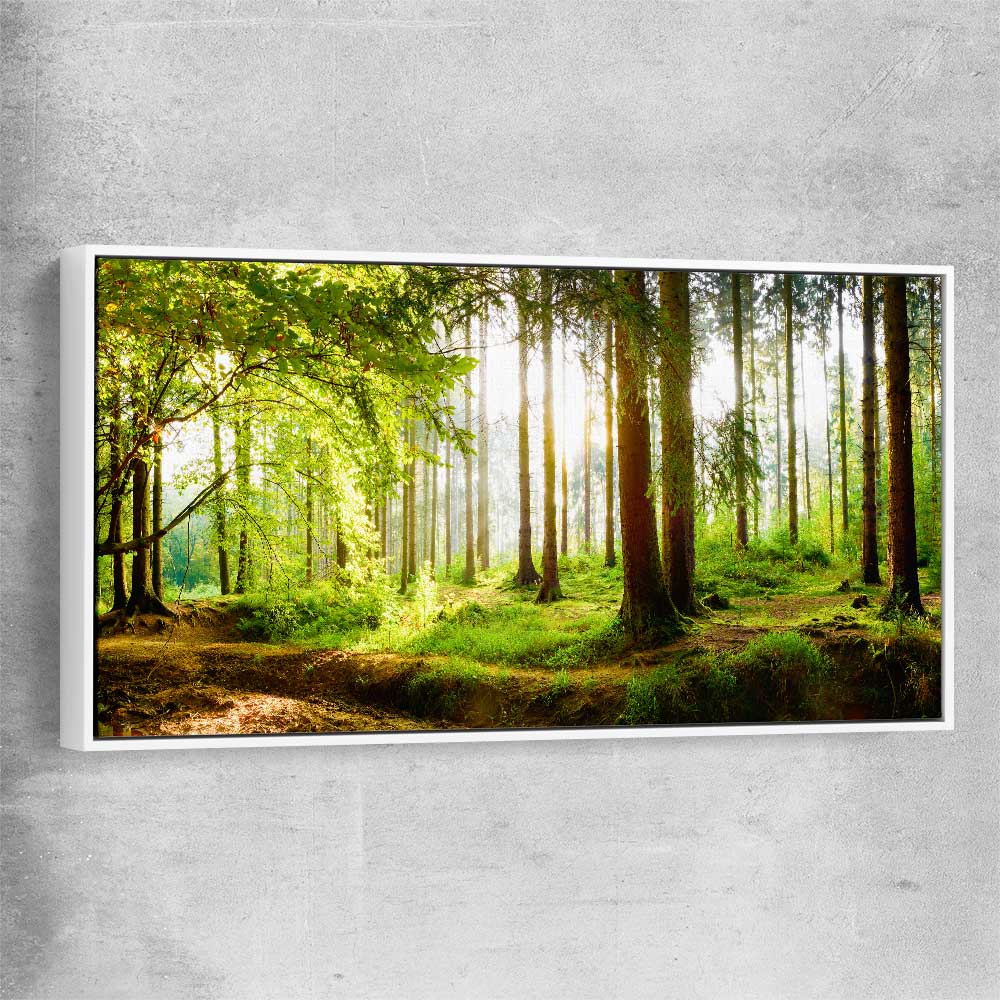 Floral print of Spring Forest with white framed canvas