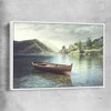 Floral print of Tranquil Wooden Boat with white framed canvas