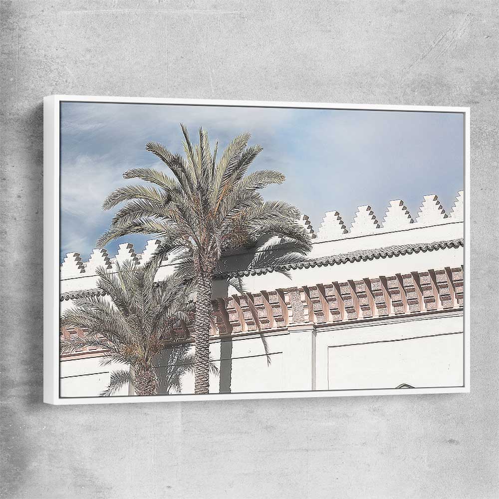Floral print of Wanderlust Palms with white framed canvas