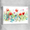 Floral print of Watercolour Red Poppies with white framed canvas