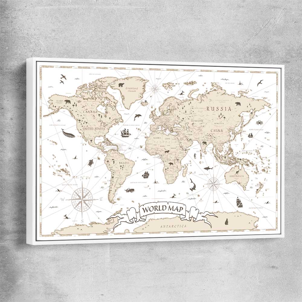 Education Map white framed canvas is a nursery canvas wall art and print suited for childrens nursery area