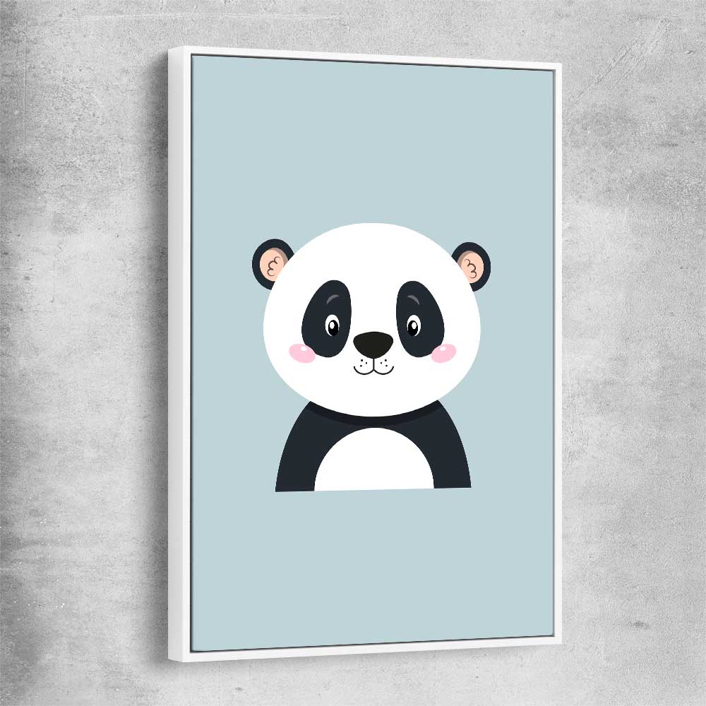 Friendly Panda white framed canvas is a nursery canvas wall art and print suited for childrens nursery area