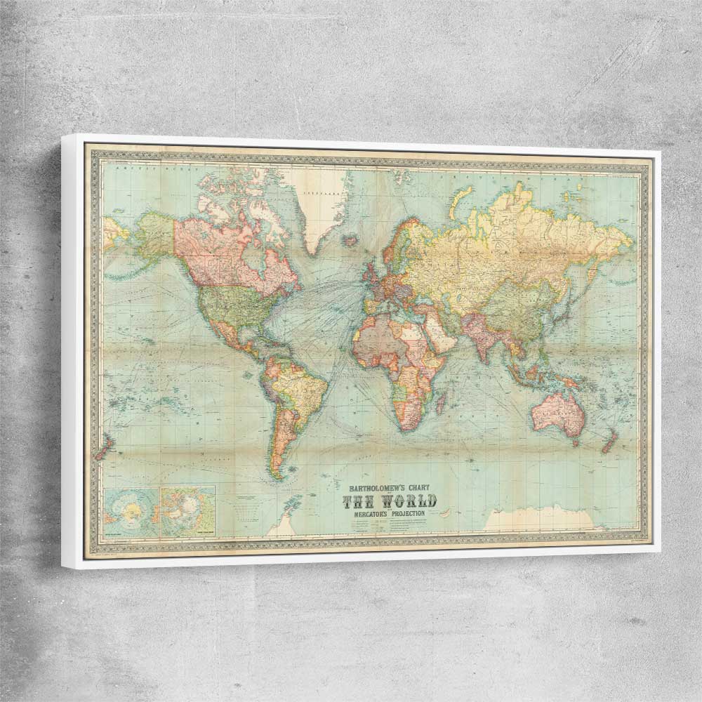 Antique World Colour white framed canvas is a high quality print in our city skyline, travel prints and maps collection