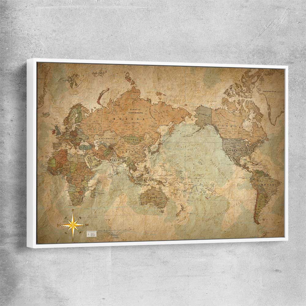 Antique World white framed canvas is a high quality print in our city skyline, travel prints and maps collection
