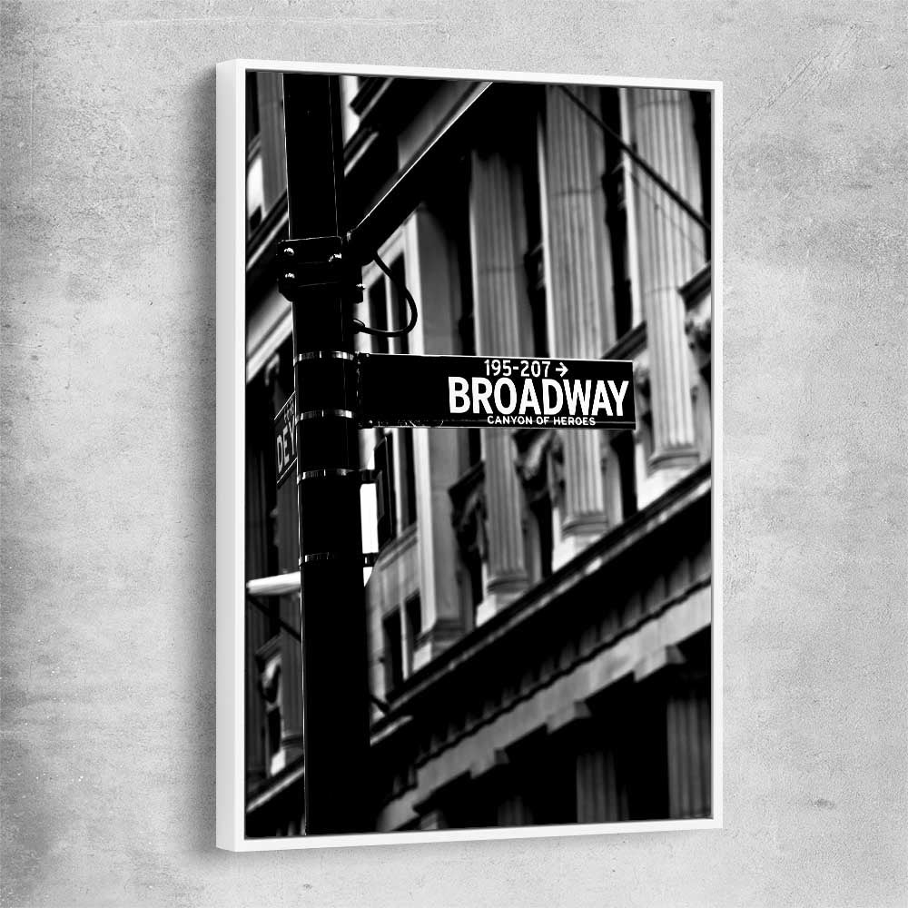 Broadway white framed canvas is a high quality print in our city skyline, travel prints and maps collection