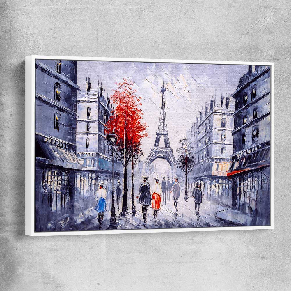 Paris Street View white framed canvas is a high quality print in our city skyline, travel prints and maps collection