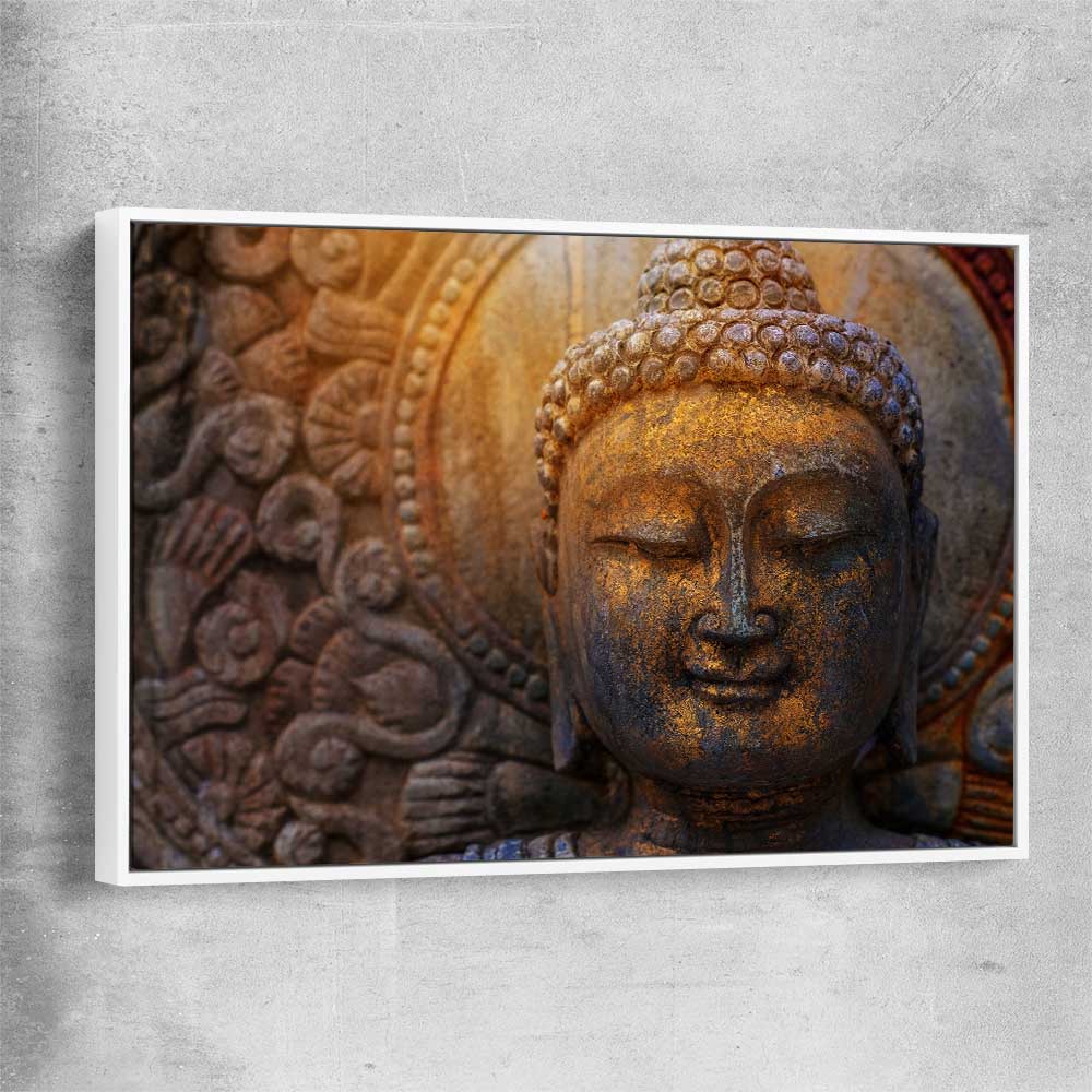 Rock Buddha white framed canvas is a high quality print in our city skyline, travel prints and maps collection