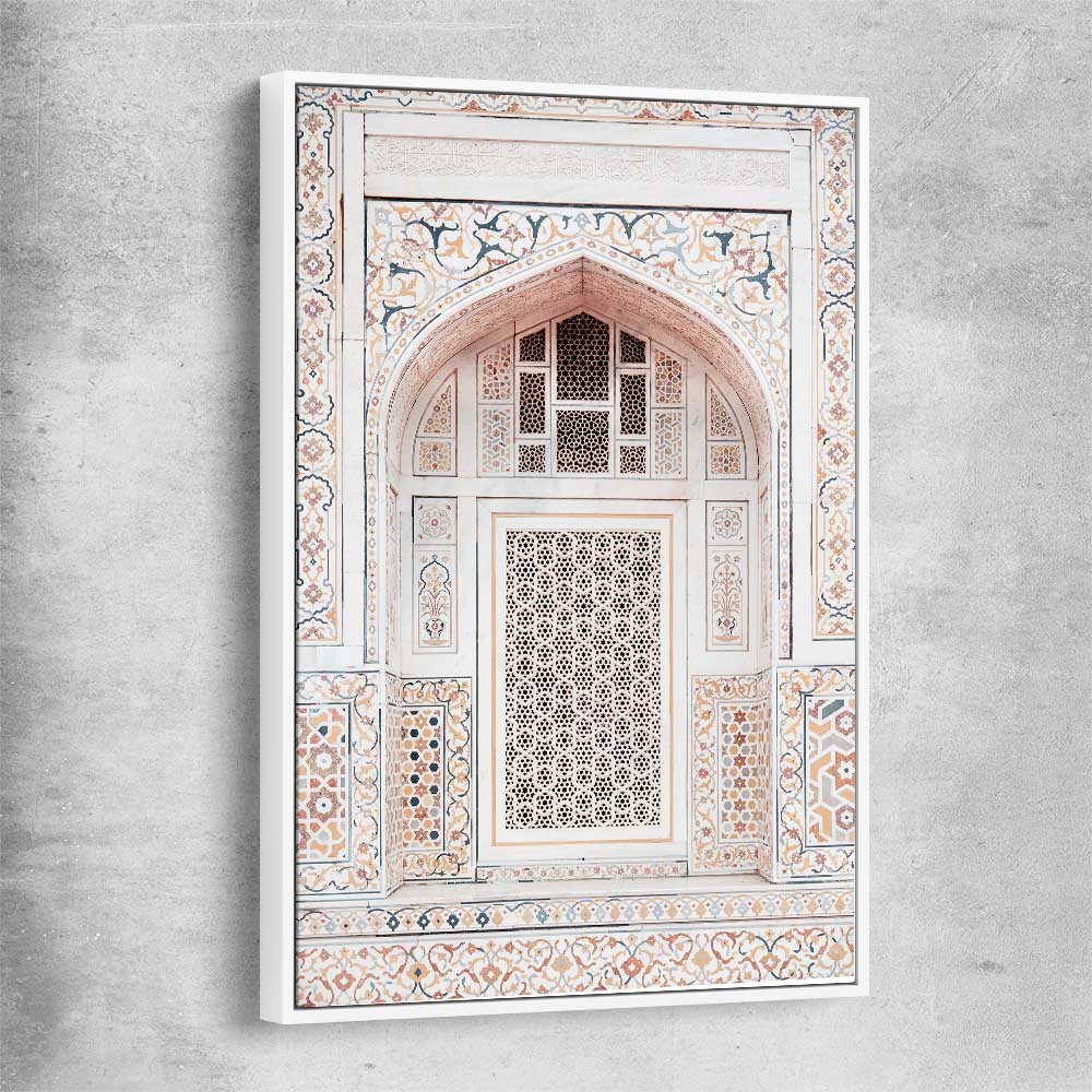 Taj in Arga white framed canvas is a high quality print in our city skyline, travel prints and maps collection