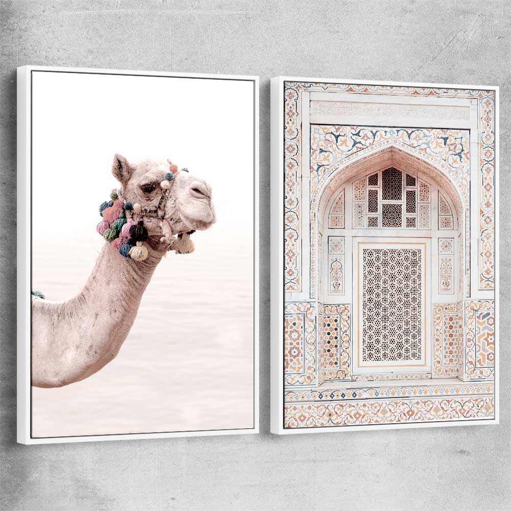 Taj in Arga Pair white framed canvas is a high quality print in our city skyline, travel prints and maps collection