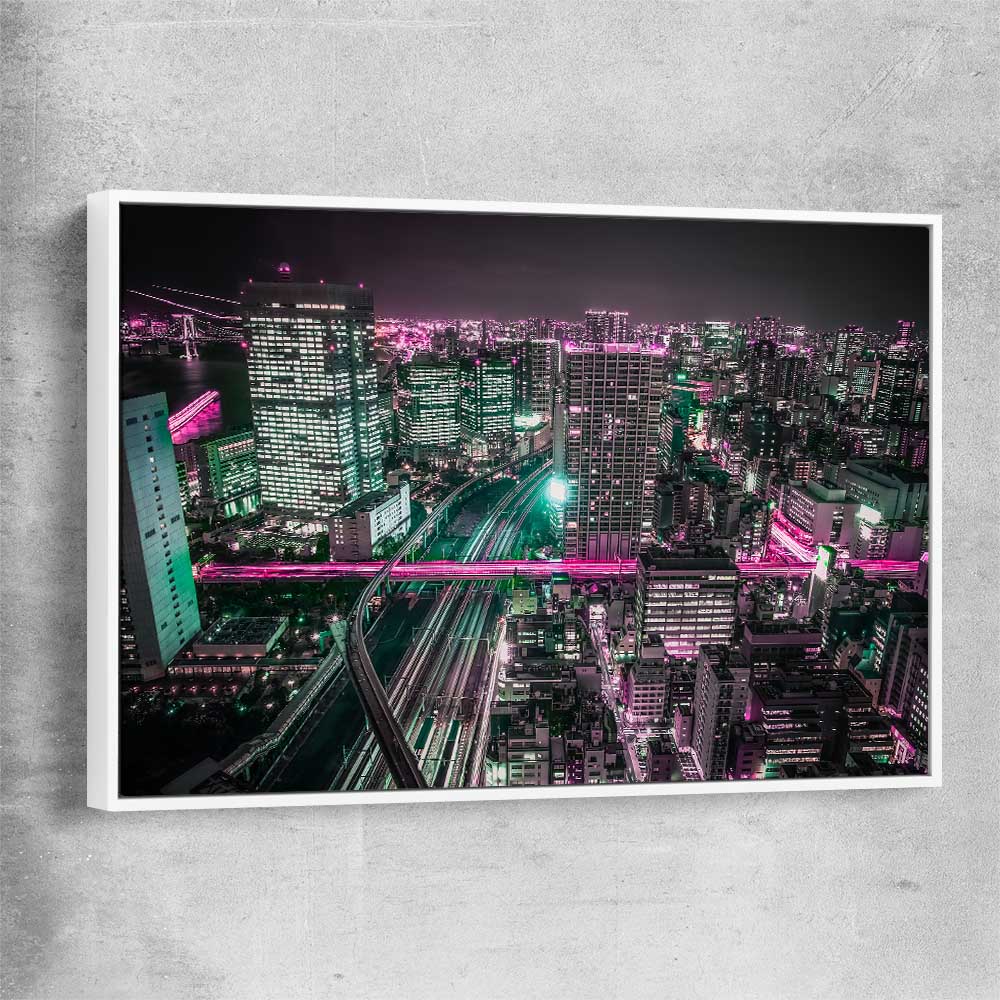 Tokyo Lights white framed canvas is a high quality print in our city skyline, travel prints and maps collection